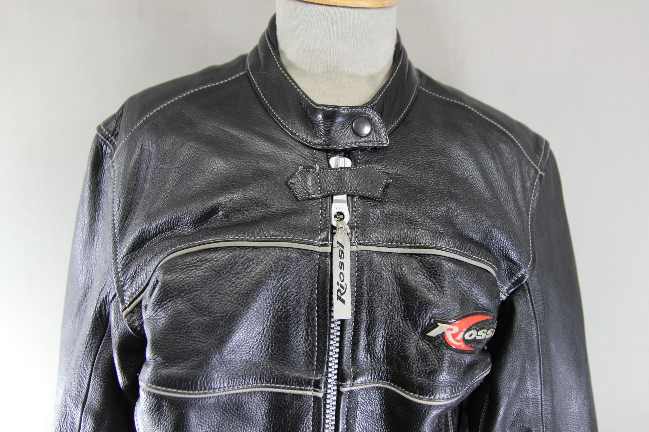 RIOSSI CLASSIC BLACK COWHIDE LEATHER BIKER JACKET: SIZE 14