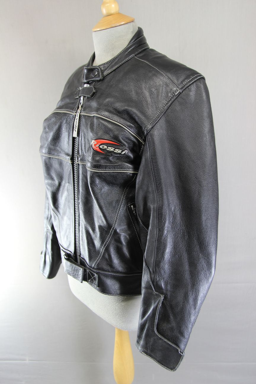 RIOSSI CLASSIC BLACK COWHIDE LEATHER BIKER JACKET: SIZE 14