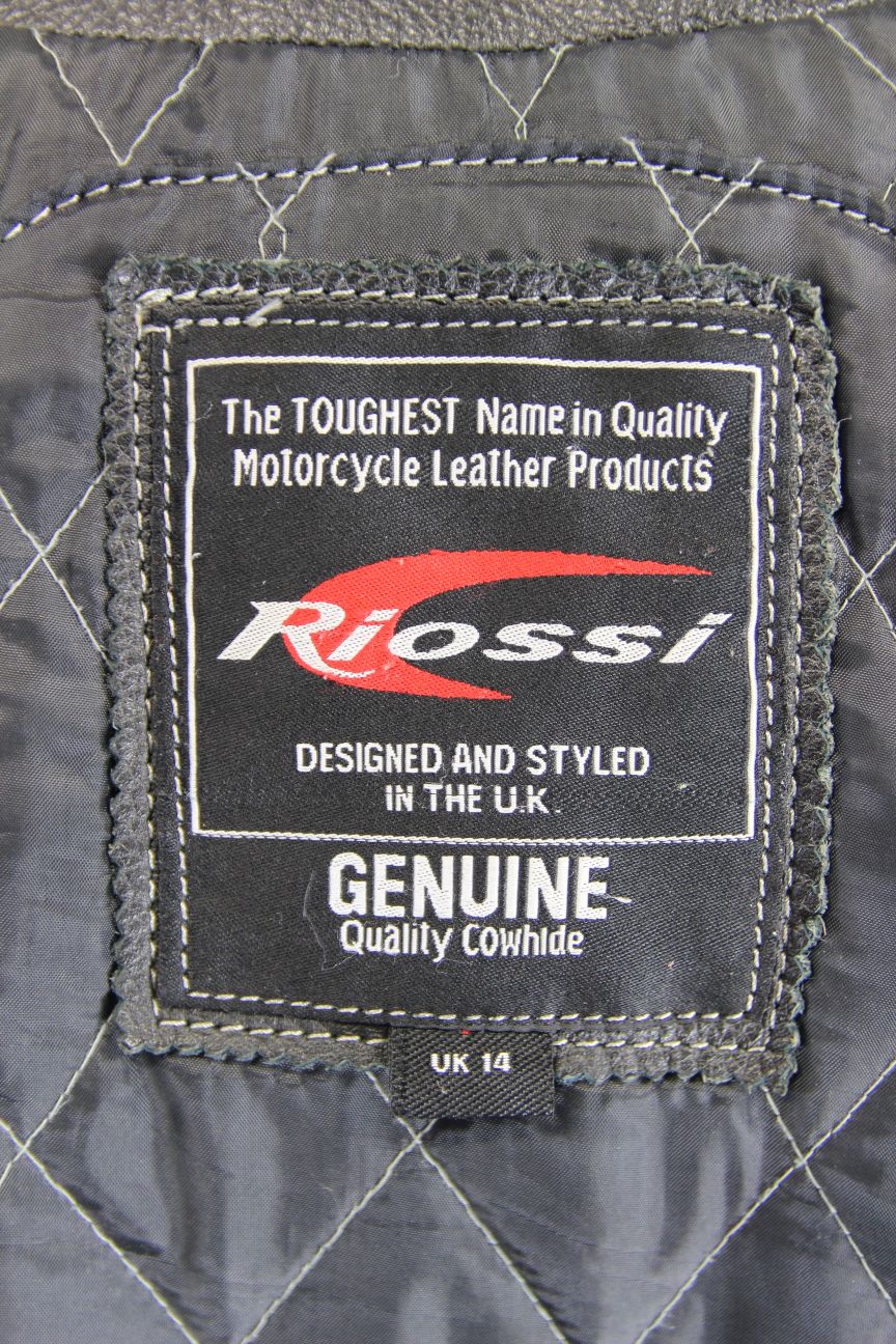 RIOSSI CLASSIC BLACK COWHIDE LEATHER BIKER JACKET: SIZE 14