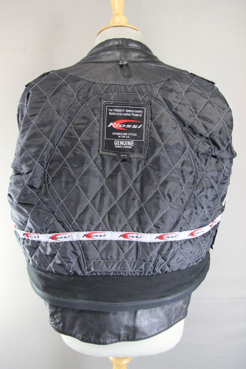 RIOSSI CLASSIC BLACK COWHIDE LEATHER BIKER JACKET: SIZE 14