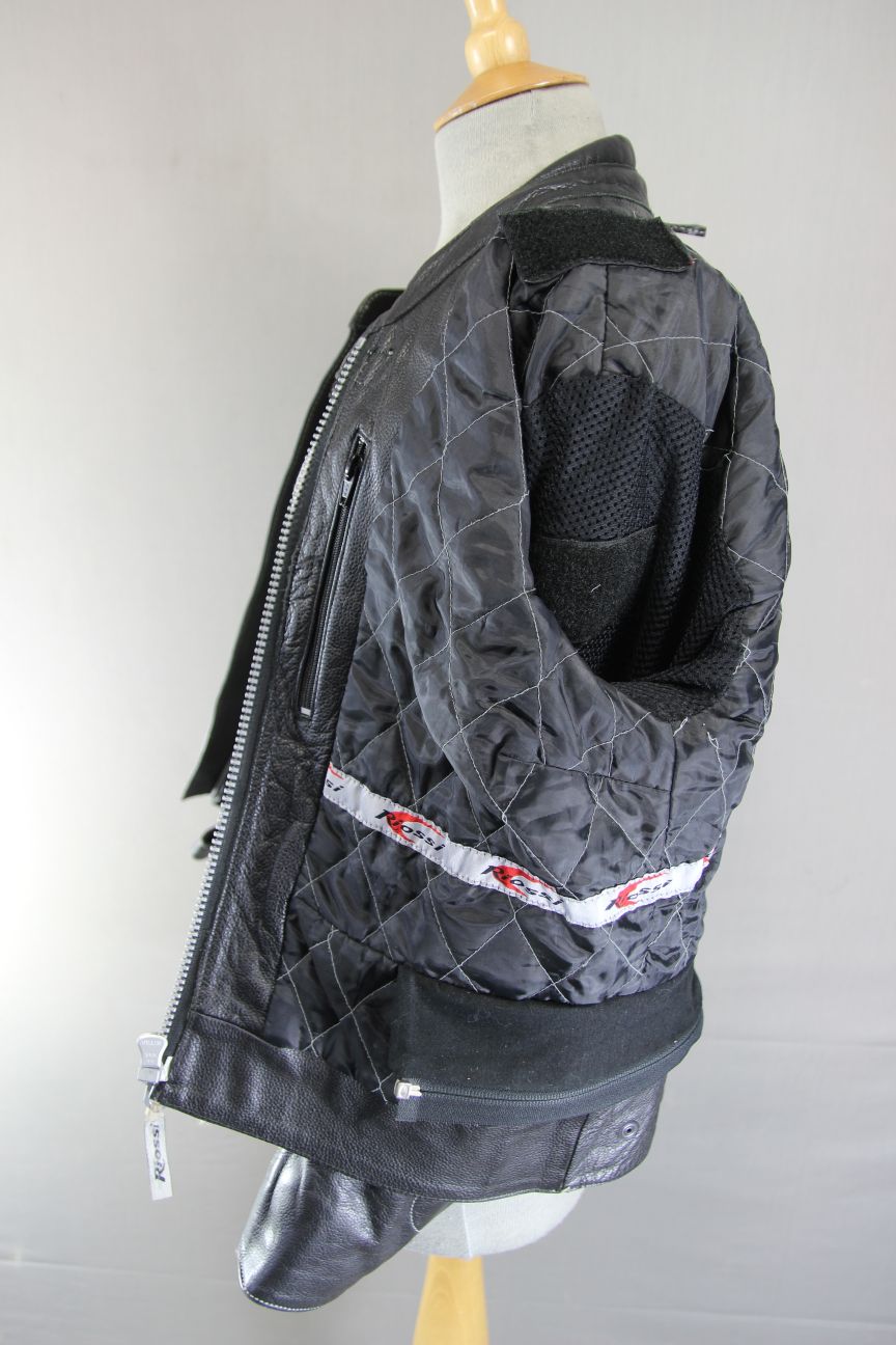 RIOSSI CLASSIC BLACK COWHIDE LEATHER BIKER JACKET: SIZE 14