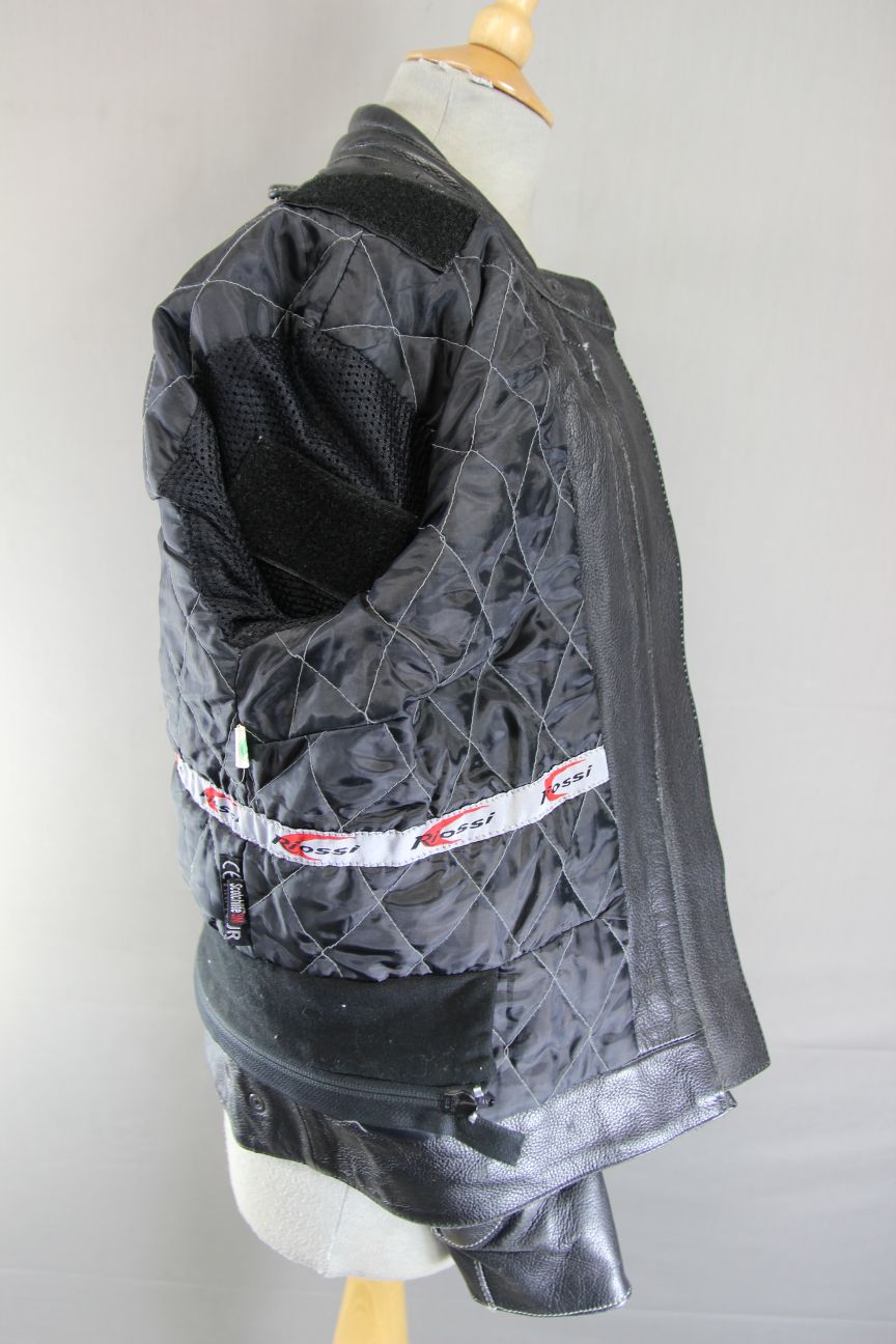 RIOSSI CLASSIC BLACK COWHIDE LEATHER BIKER JACKET: SIZE 14