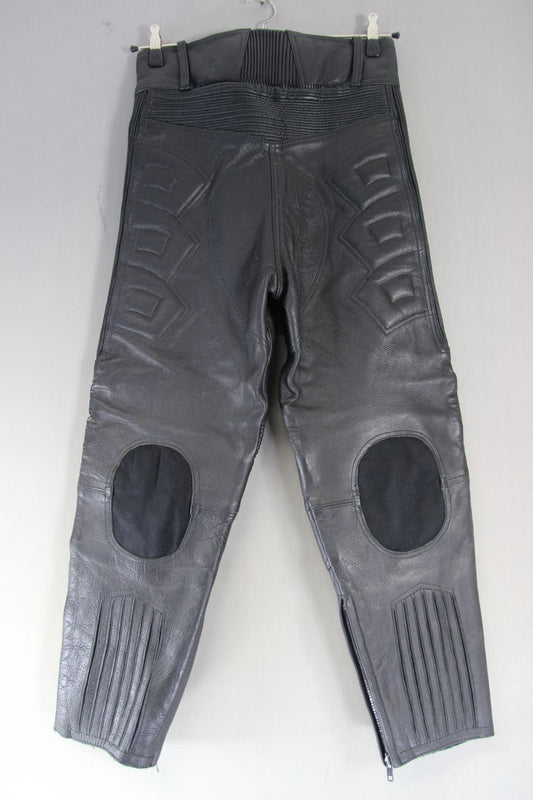 ACE LEATHERS BLACK BIKER TROUSERS: WAIST 30 INCHES/INSIDE LEG 25 INCHES