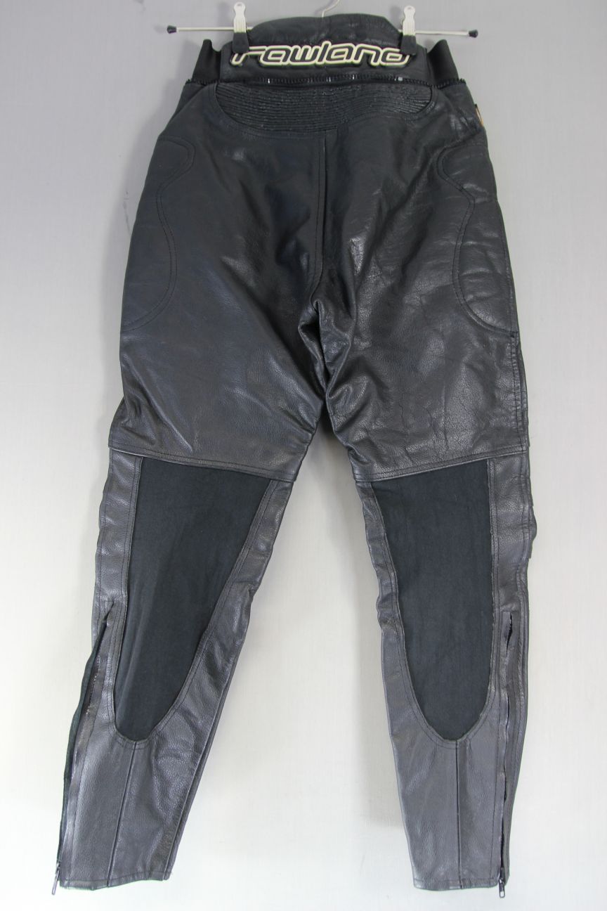 RAWLAND CLASSIC BLACK LEATHER BIKER TROUSERS: WAIST 28 INCHES/LEG 28 INCHES