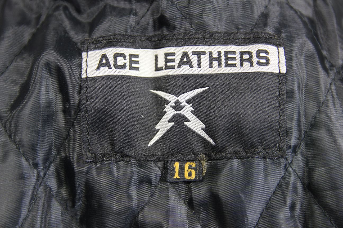 CLASSIC BLACK ACE LEATHERS BIKER JACKET SIZE 10-12: 34 INCH CHEST