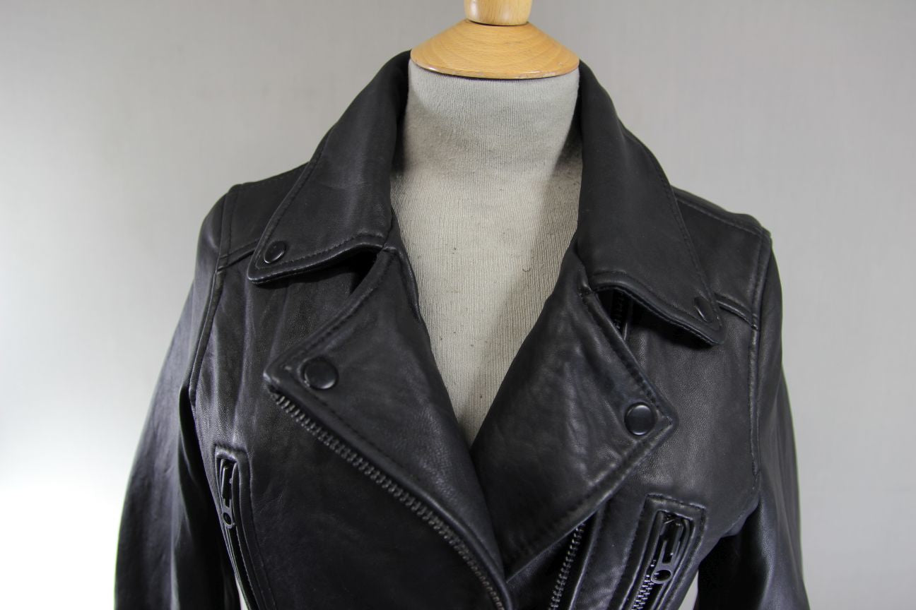 AVIATRIX VINTAGE 1970'S STYLE PUNK ROCK BLACK LEATHER RETRO BIKER JACKET SIZE 10