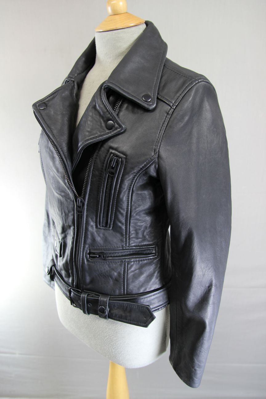 AVIATRIX VINTAGE 1970'S STYLE PUNK ROCK BLACK LEATHER RETRO BIKER JACKET SIZE 10