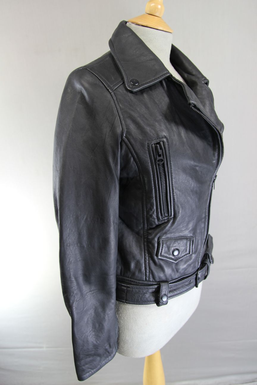 AVIATRIX VINTAGE 1970'S STYLE PUNK ROCK BLACK LEATHER RETRO BIKER JACKET SIZE 10
