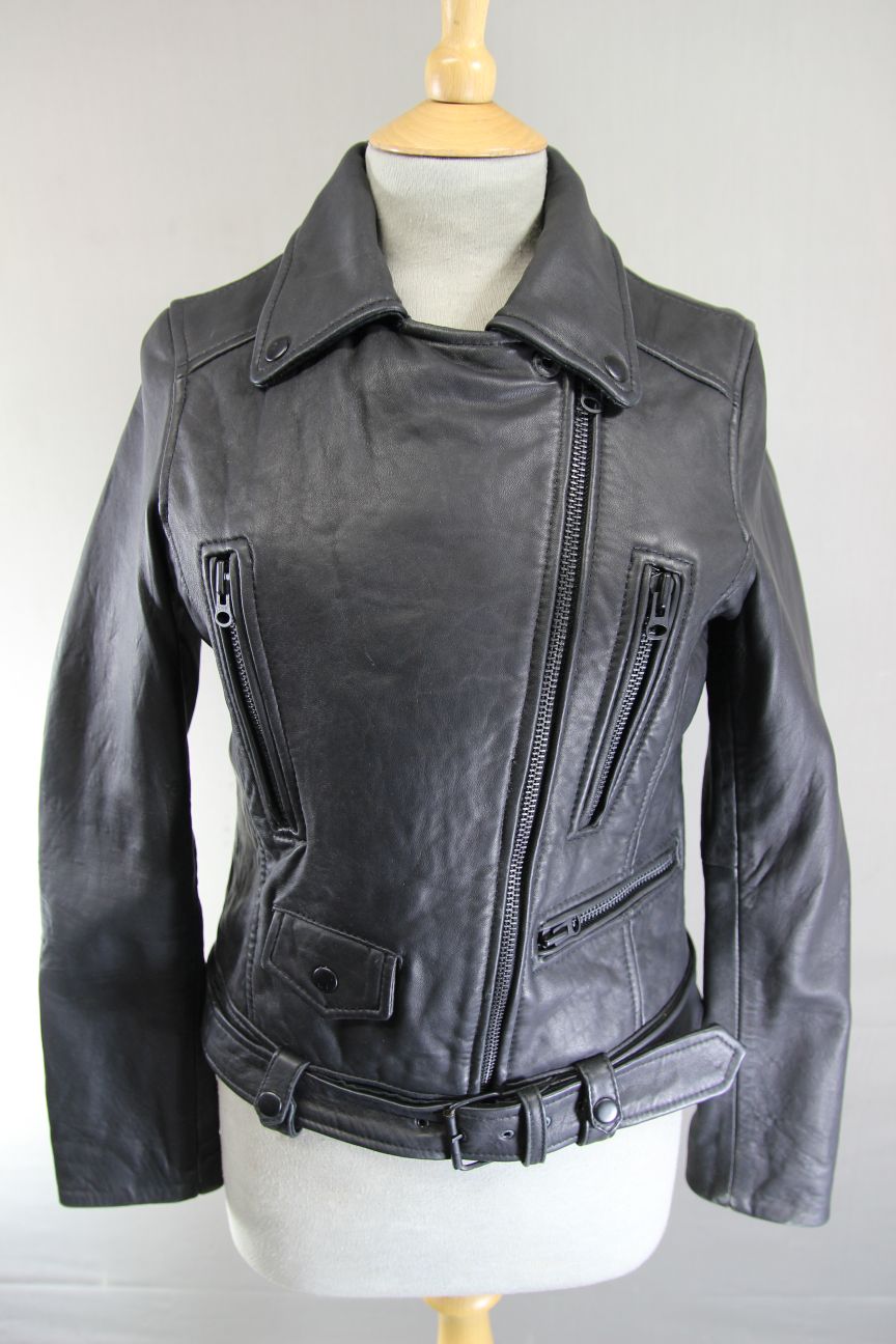 AVIATRIX VINTAGE 1970'S STYLE PUNK ROCK BLACK LEATHER RETRO BIKER JACKET SIZE 10