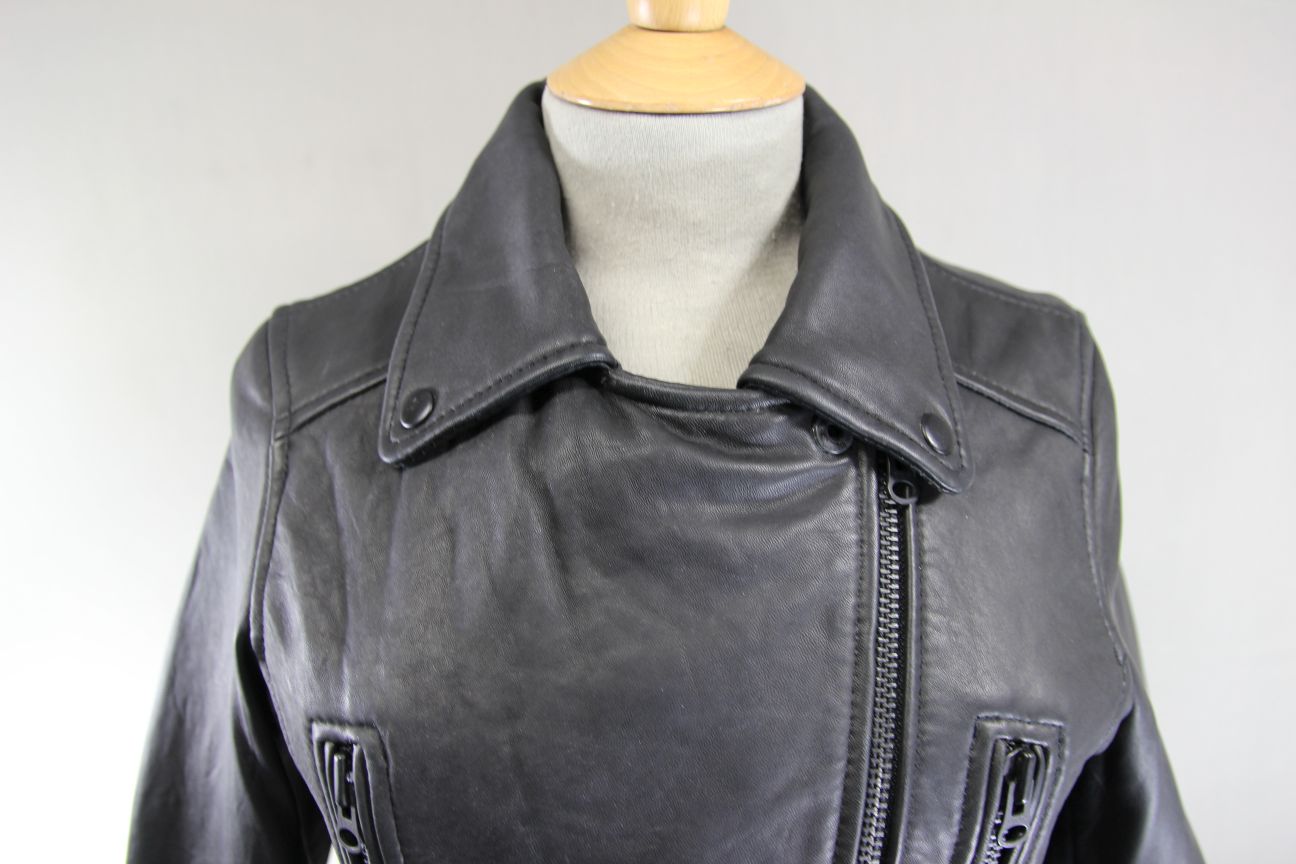 AVIATRIX VINTAGE 1970'S STYLE PUNK ROCK BLACK LEATHER RETRO BIKER JACKET SIZE 10