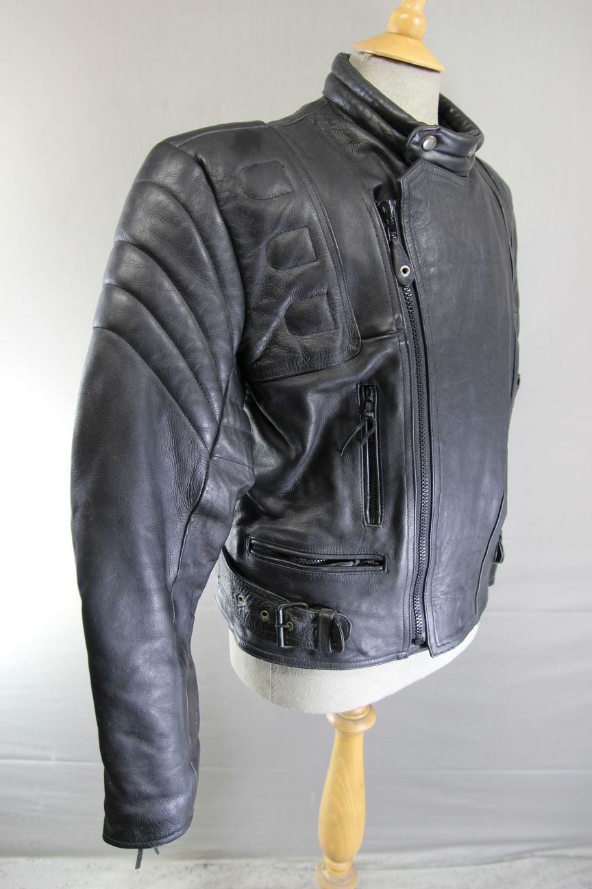 LONDON LEATHER COLLECTION CLASSIC BLACK BIKER JACKET 40 INCH CHEST/MEDIUM