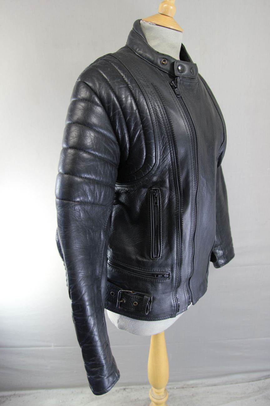 CLASSIC BLACK LEATHER BIKER JACKET 36-38 INCH CHEST