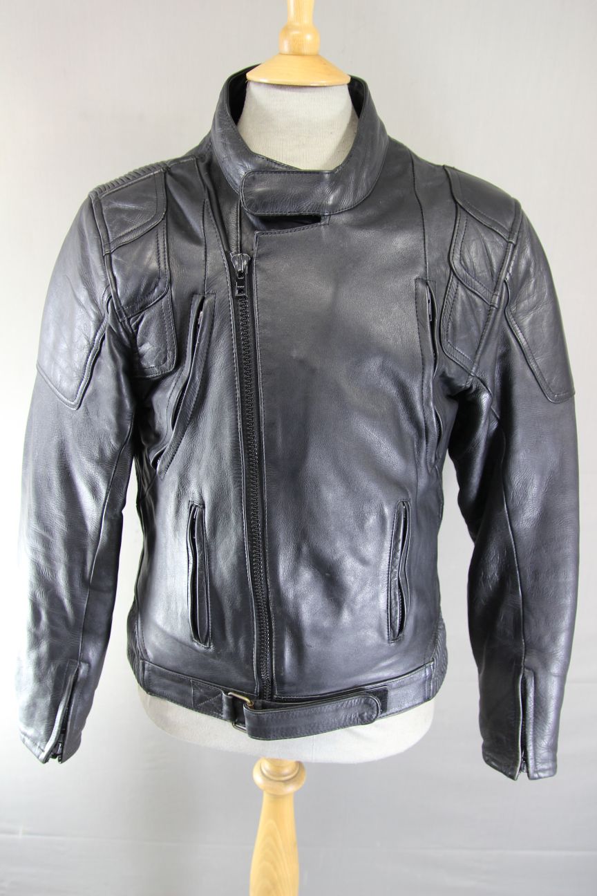 CLASSIC ASHY BLACK PRIME HIDE LEATHER BIKER JACKET 38 INCH