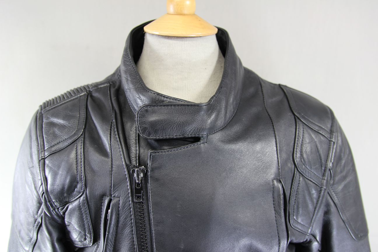 CLASSIC ASHY BLACK PRIME HIDE LEATHER BIKER JACKET 38 INCH