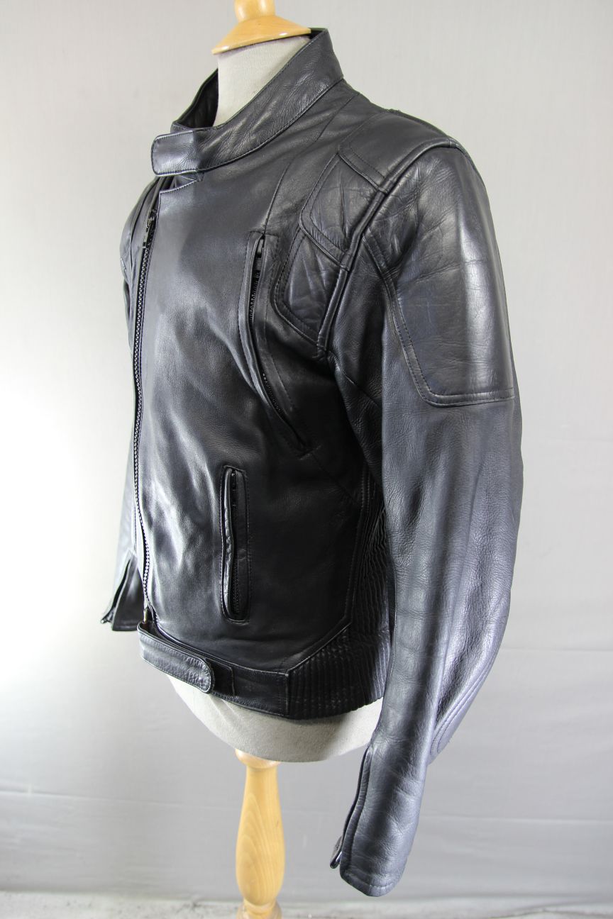 CLASSIC ASHY BLACK PRIME HIDE LEATHER BIKER JACKET 38 INCH