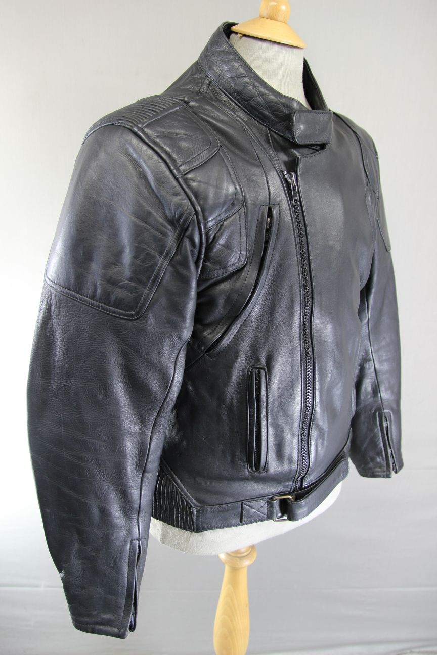 CLASSIC ASHY BLACK PRIME HIDE LEATHER BIKER JACKET 38 INCH