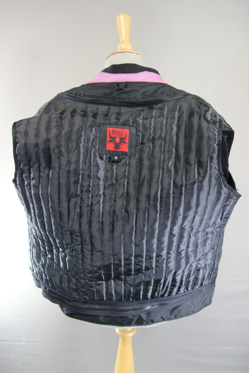 BULLETPROOF BLACK/PINK/SILVER LEATHER BIKER JCKT + ARMOUR/THERMAL LINING SIZE 18