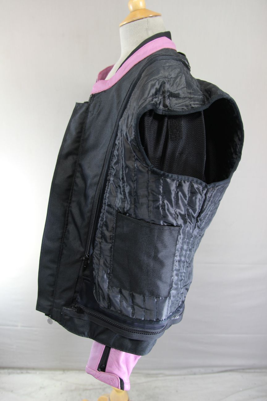 BULLETPROOF BLACK/PINK/SILVER LEATHER BIKER JCKT + ARMOUR/THERMAL LINING SIZE 18