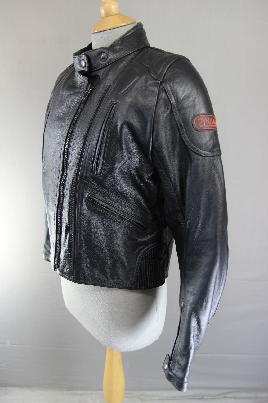 DYNAMIC LEATHER BLACK COWHIDE BIKER JACKET + CE ARMOUR & THERMAL LINING: SIZE 12