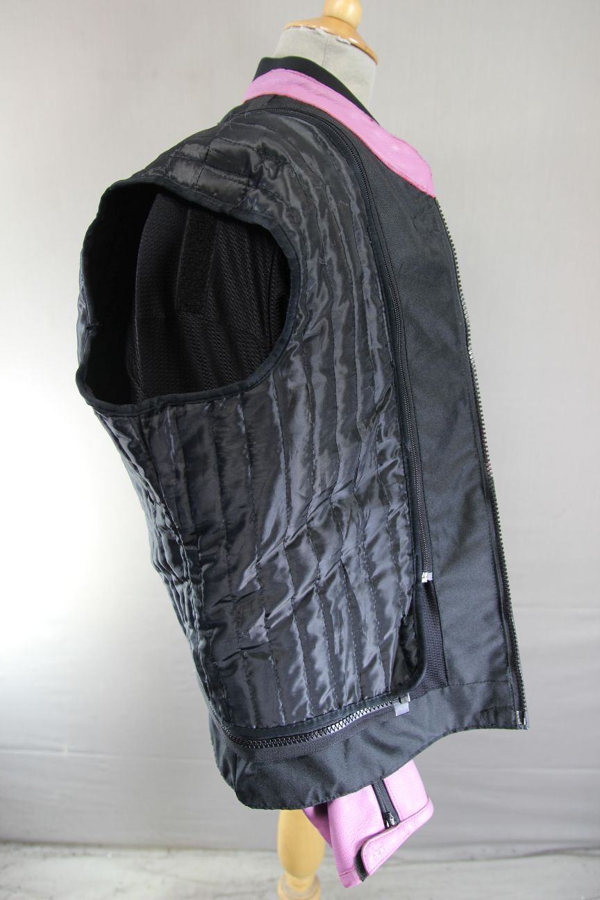 BULLETPROOF BLACK/PINK/SILVER LEATHER BIKER JCKT + ARMOUR/THERMAL LINING SIZE 18