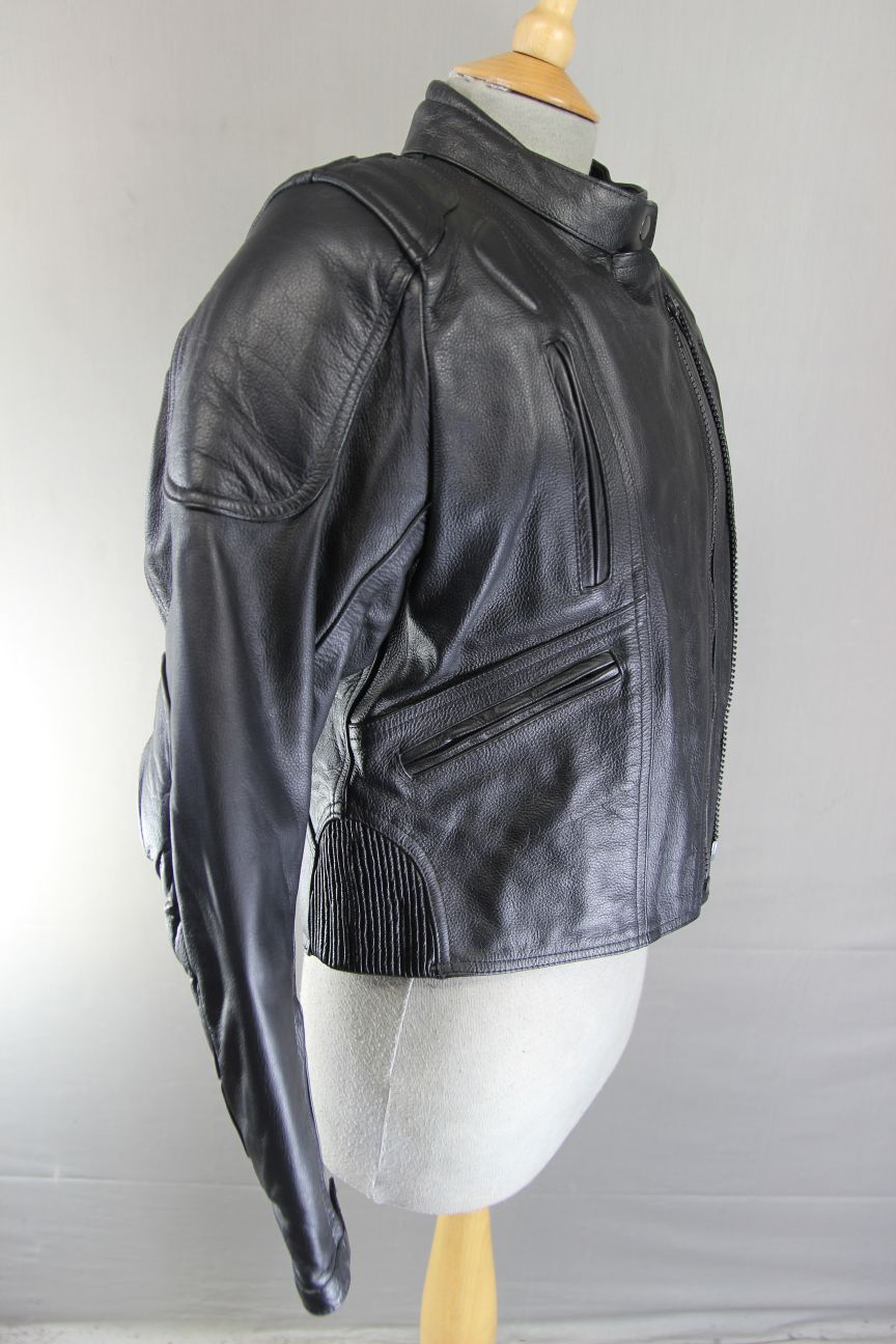 DYNAMIC LEATHER BLACK COWHIDE BIKER JACKET + CE ARMOUR & THERMAL LINING: SIZE 12