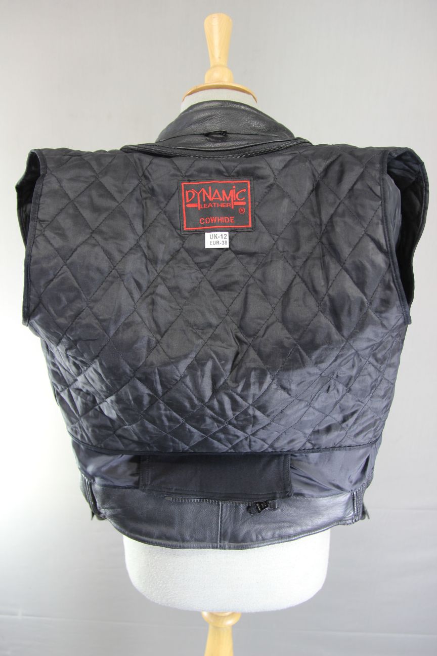 DYNAMIC LEATHER BLACK COWHIDE BIKER JACKET + CE ARMOUR & THERMAL LINING: SIZE 12
