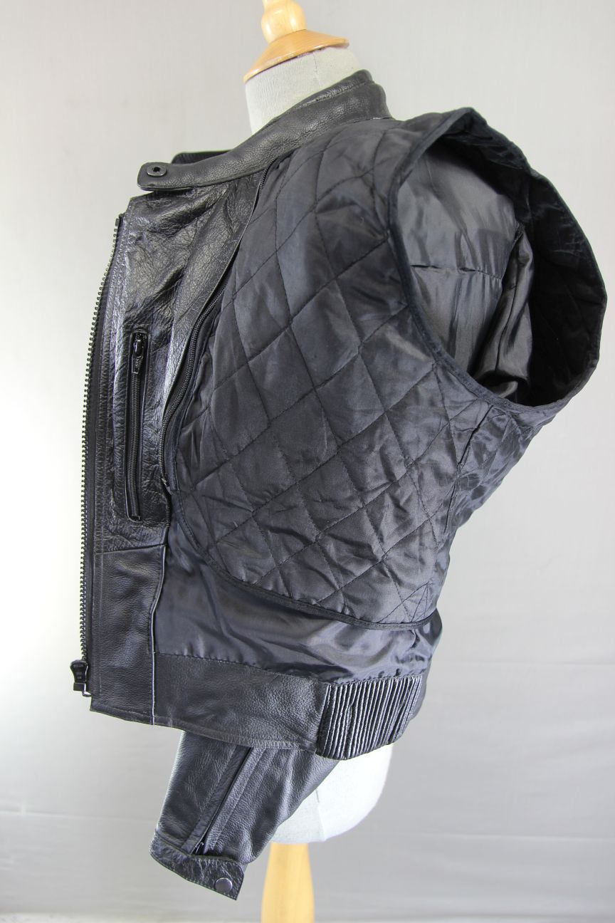DYNAMIC LEATHER BLACK COWHIDE BIKER JACKET + CE ARMOUR & THERMAL LINING: SIZE 12