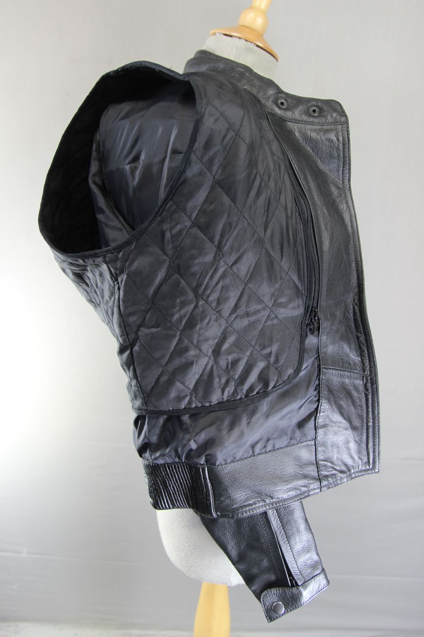 DYNAMIC LEATHER BLACK COWHIDE BIKER JACKET + CE ARMOUR & THERMAL LINING: SIZE 12