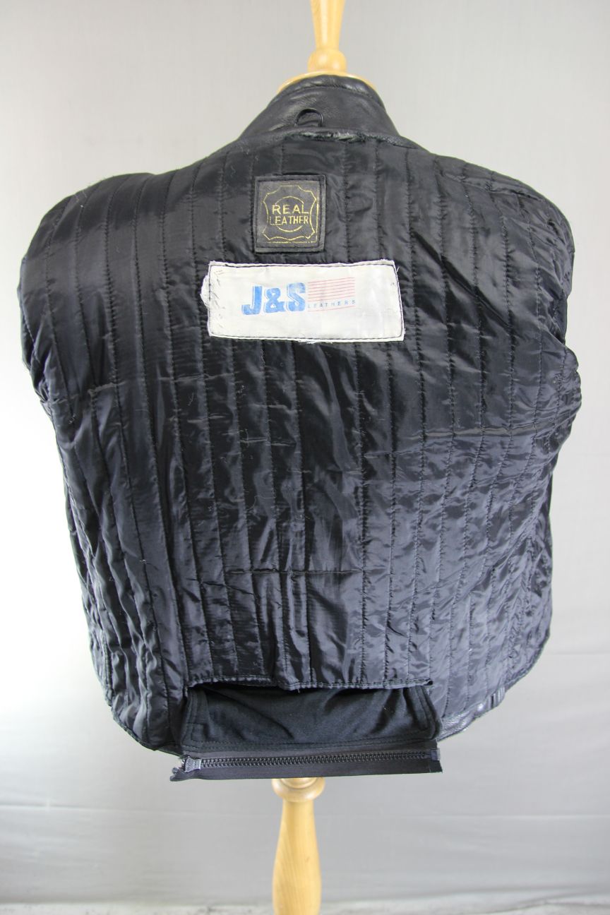 J&S CLASSIC BLACK LEATHER ALL WEATHER BIKER JACKET WITH THERMAL LINING 42 IN