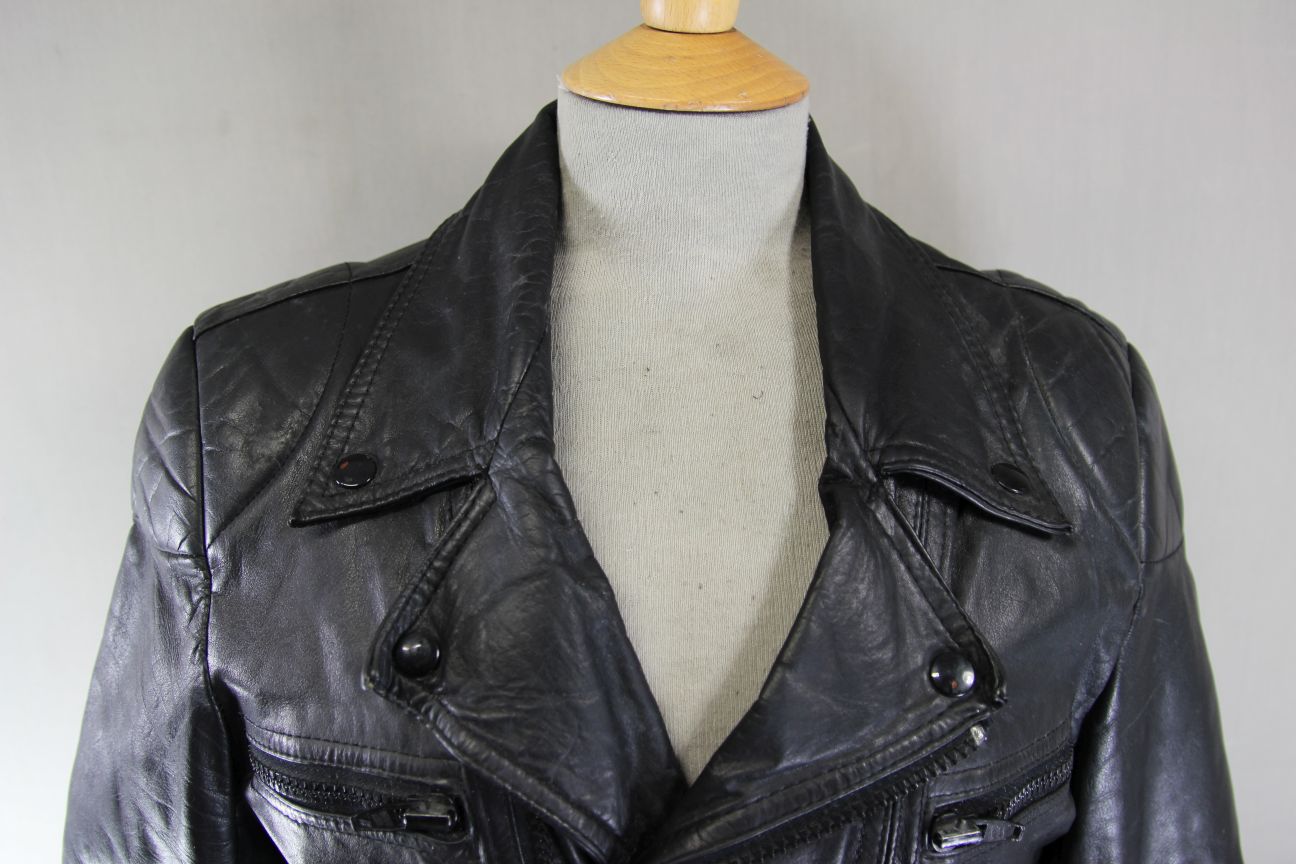 VINTAGE 1970's PUNK ROCK CLASSIC BLACK LEATHER BIKER JACKET 38 INCH