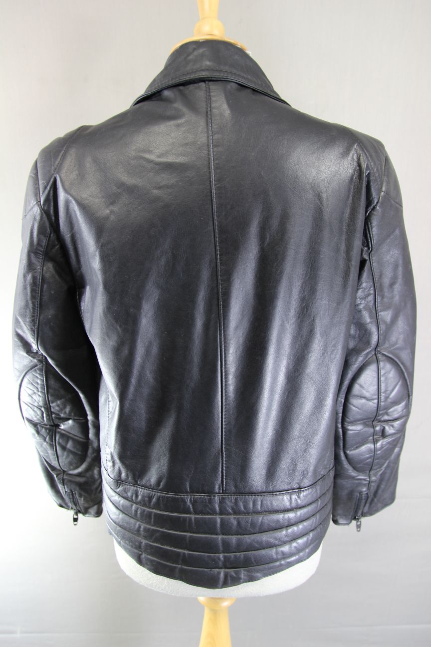 VINTAGE 1970's PUNK ROCK CLASSIC BLACK LEATHER BIKER JACKET 38 INCH