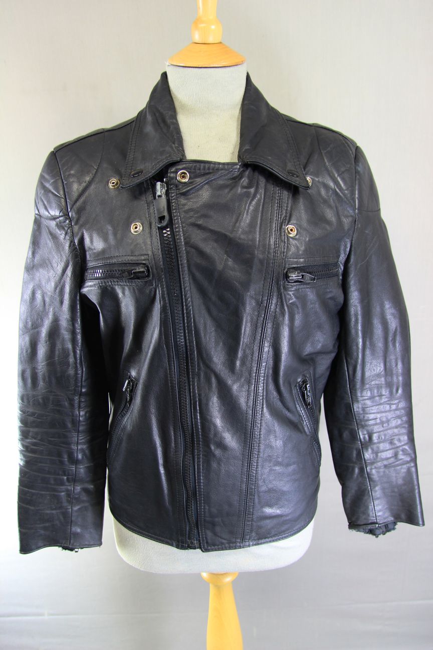 VINTAGE 1970's PUNK ROCK CLASSIC BLACK LEATHER BIKER JACKET 38 INCH