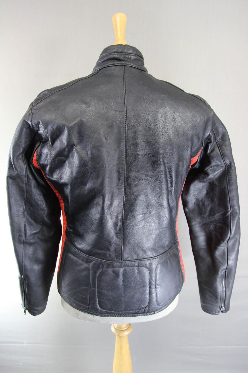 VINTAGE KETT CLASSIC BLACK, RED & GREY COWHIDE LEATHER BIKER JACKET 36-38 INCH