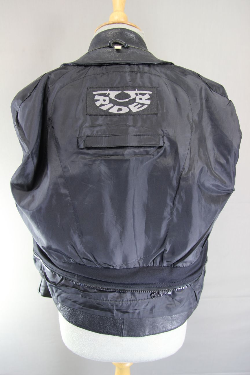 RIDER BLACK & BLUE LEATHER BIKER JACKET SIZE 12