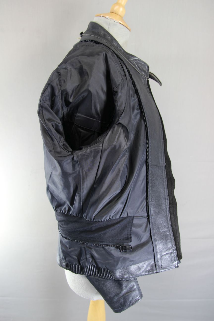 RIDER BLACK & BLUE LEATHER BIKER JACKET SIZE 12