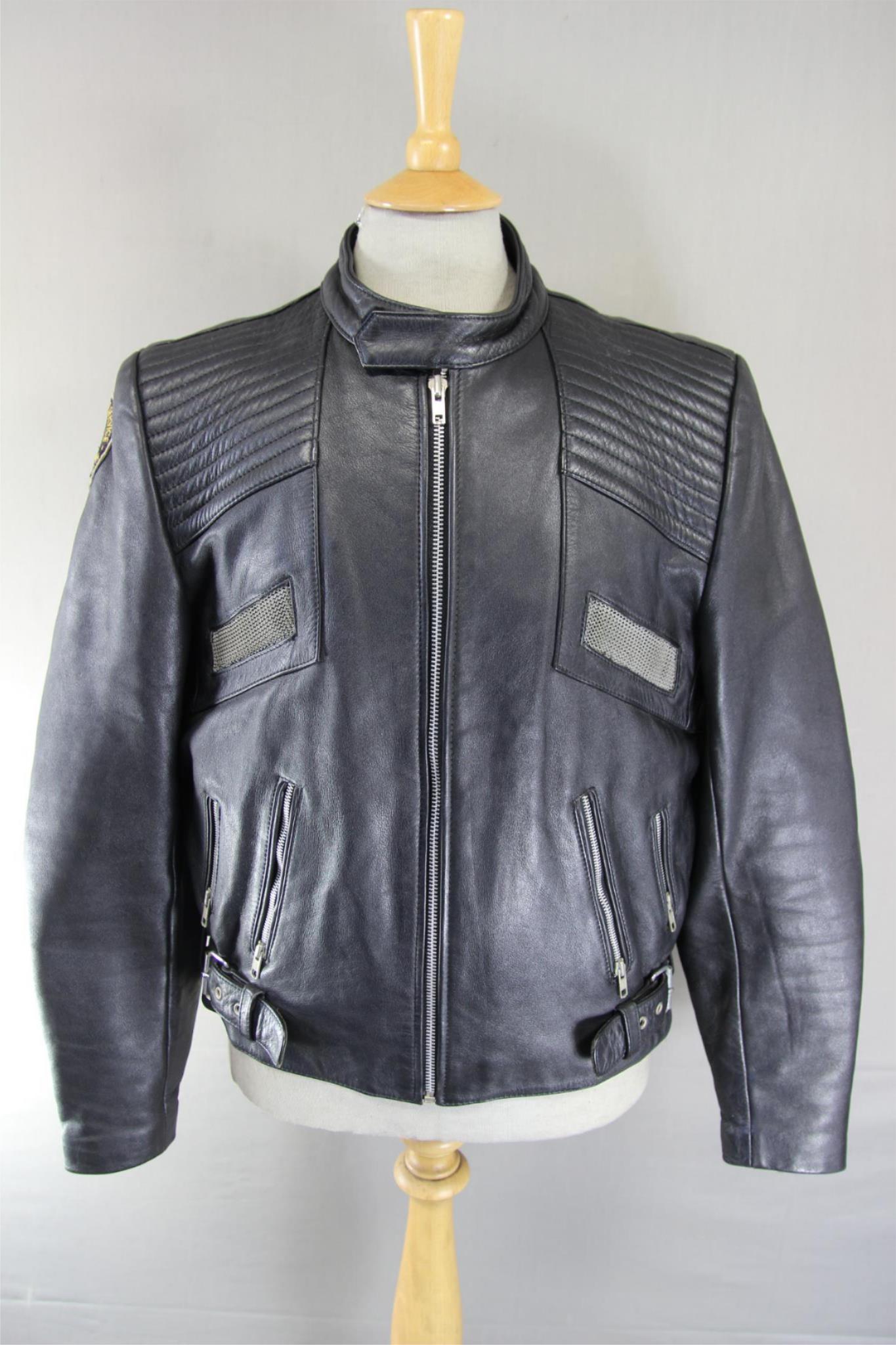 CLASSIC PROTECH LEATHER APPAREL VENTILATED BLACK BIKER JACKET 42-44 INCH/LARGE
