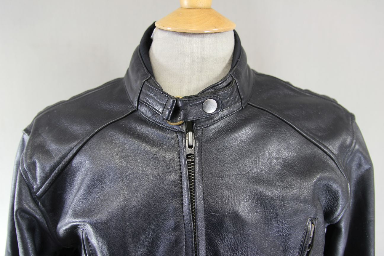 CLASSIC OSX BLACK LEATHER BIKER JACKET 42 INCH CHEST/LARGE