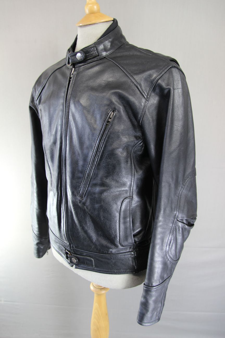 CLASSIC OSX BLACK LEATHER BIKER JACKET 42 INCH CHEST/LARGE