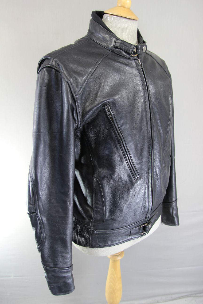 CLASSIC OSX BLACK LEATHER BIKER JACKET 42 INCH CHEST/LARGE