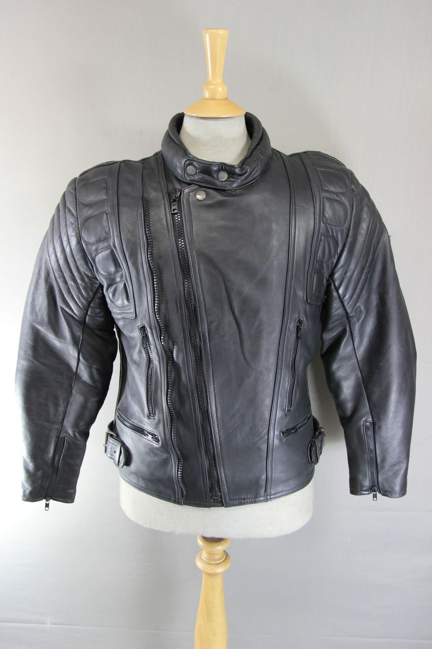 CLASSIC BEST BLACK LEATHER BIKER JACKET + BACK, SHOULDER & ELBOW PROTECTORS 40IN