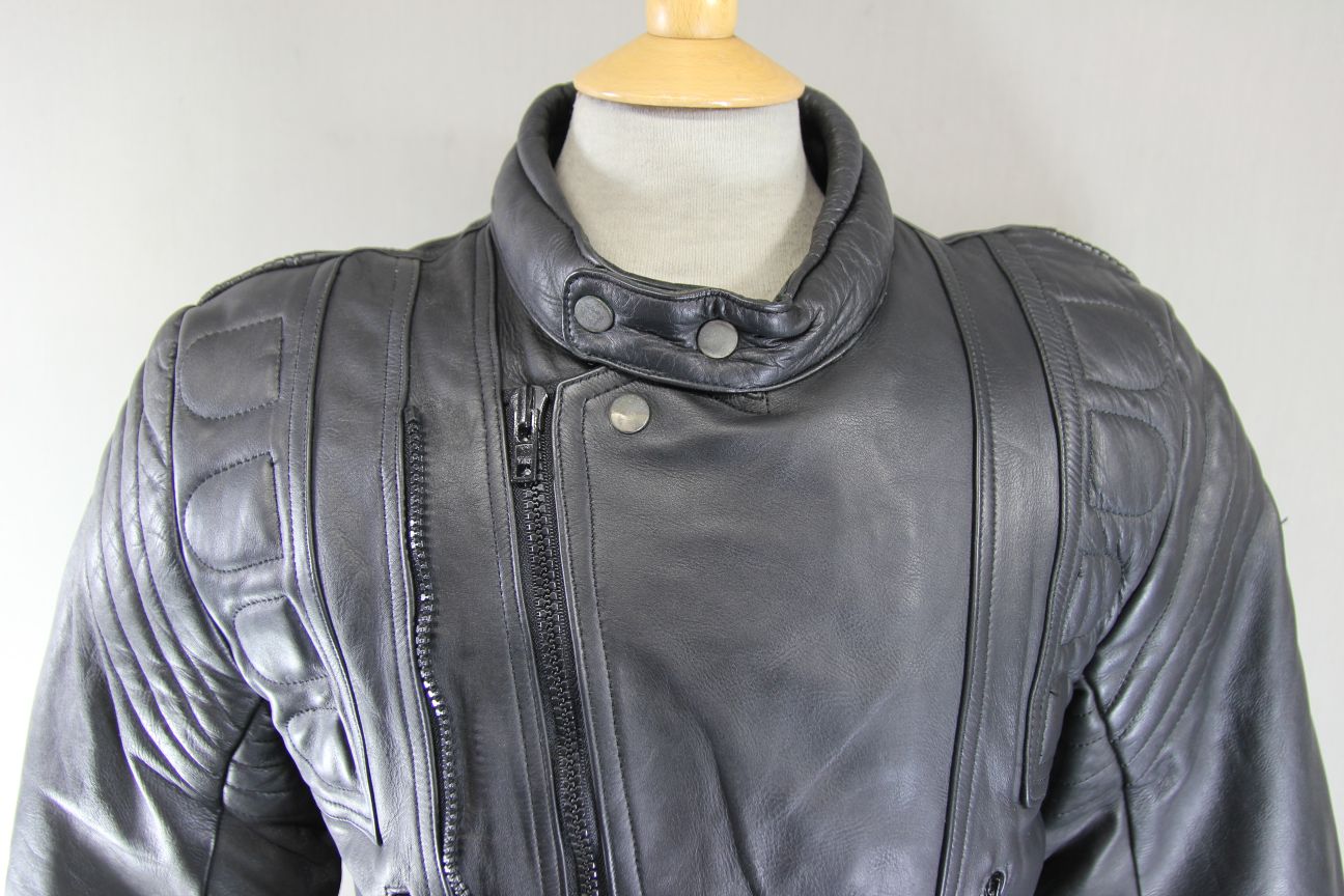 CLASSIC BEST BLACK LEATHER BIKER JACKET + BACK, SHOULDER & ELBOW PROTECTORS 40IN