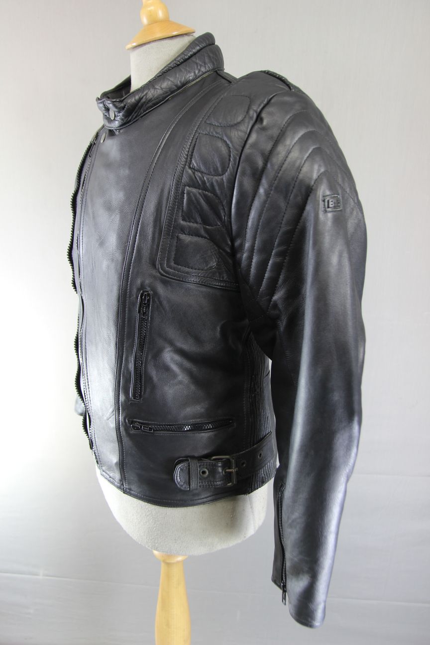 CLASSIC BEST BLACK LEATHER BIKER JACKET + BACK, SHOULDER & ELBOW PROTECTORS 40IN
