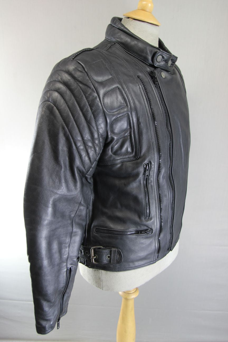 CLASSIC BEST BLACK LEATHER BIKER JACKET + BACK, SHOULDER & ELBOW PROTECTORS 40IN