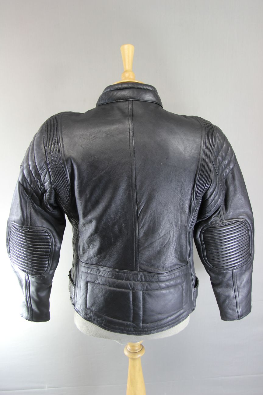 CLASSIC BEST BLACK LEATHER BIKER JACKET + BACK, SHOULDER & ELBOW PROTECTORS 40IN