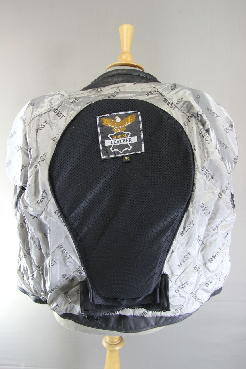 CLASSIC BEST BLACK LEATHER BIKER JACKET + BACK, SHOULDER & ELBOW PROTECTORS 40IN