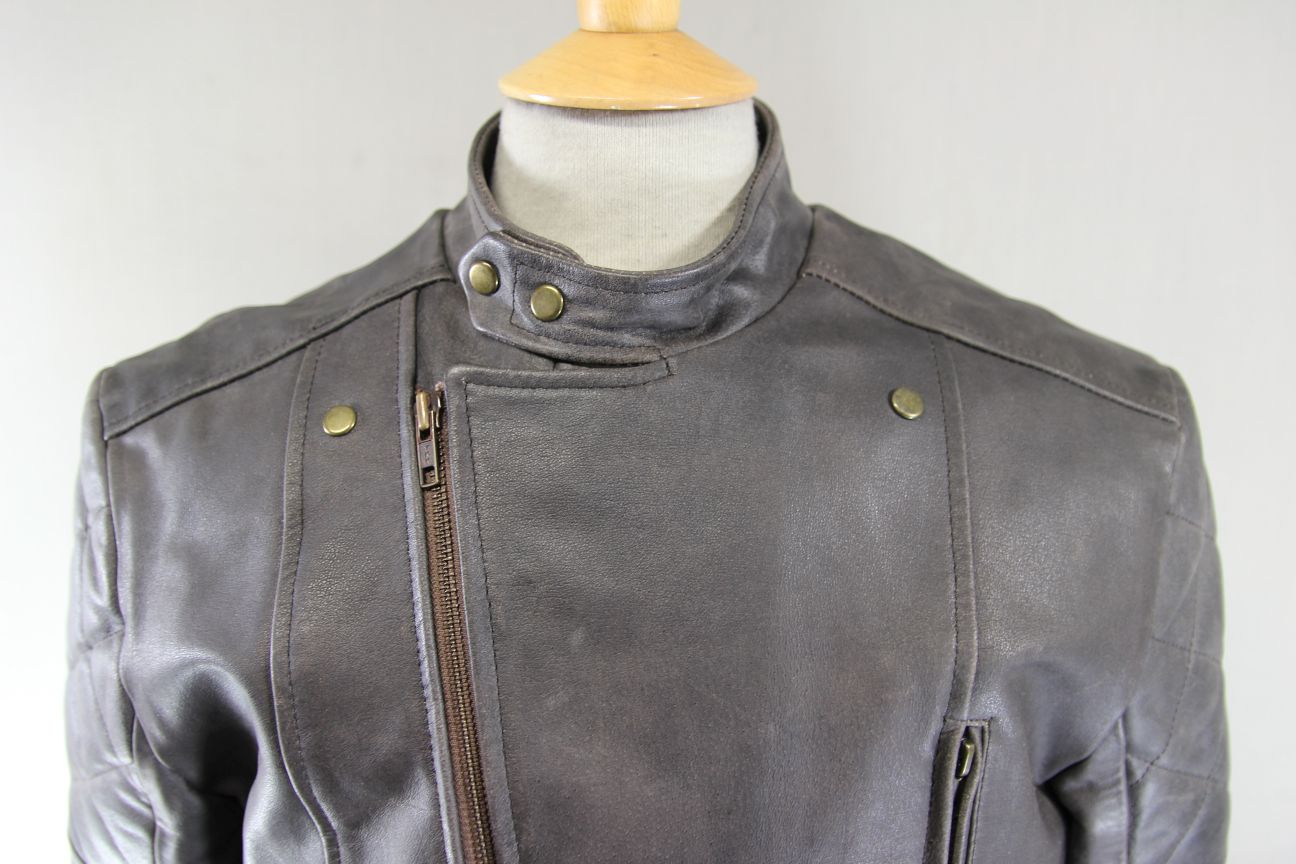 MISSION DARK BROWN DISTRESSED/PRE WORN LEATHER BIKER JACKET 40 INCH CHEST/MEDIUM