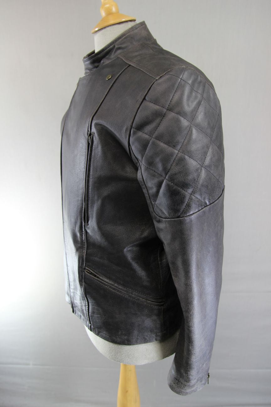 MISSION DARK BROWN DISTRESSED/PRE WORN LEATHER BIKER JACKET 40 INCH CHEST/MEDIUM