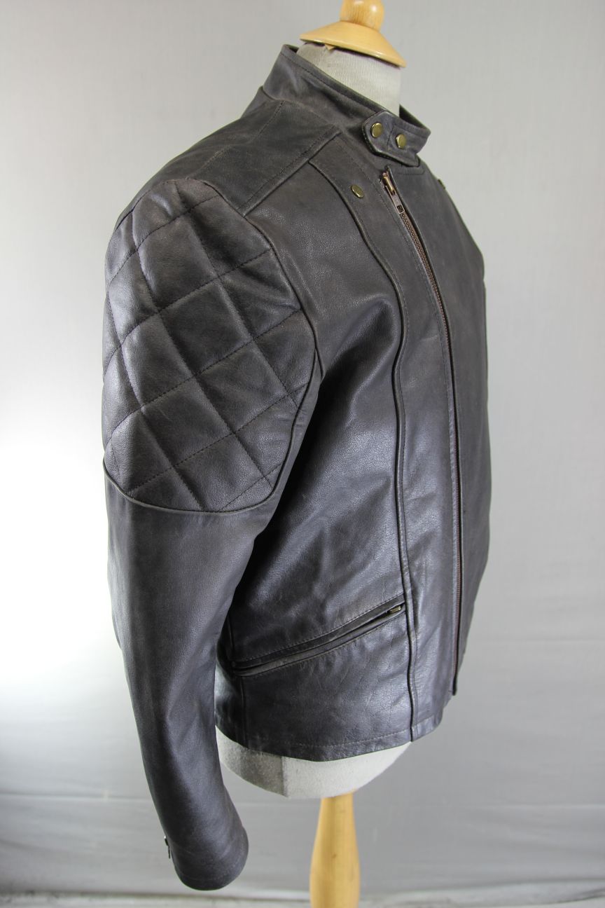 MISSION DARK BROWN DISTRESSED/PRE WORN LEATHER BIKER JACKET 40 INCH CHEST/MEDIUM