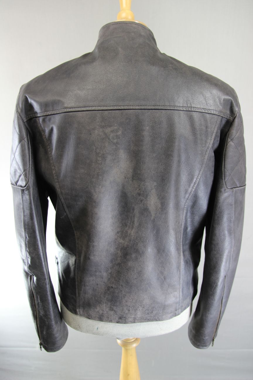 MISSION DARK BROWN DISTRESSED/PRE WORN LEATHER BIKER JACKET 40 INCH CHEST/MEDIUM