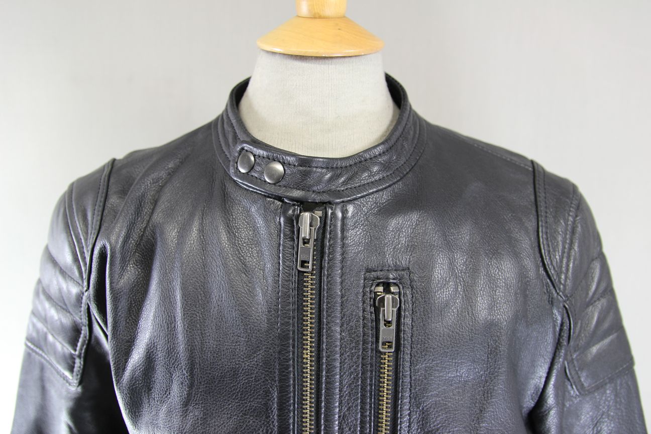 LABEL LAB LONDON RETRO BLACK COWHIDE LEATHER COTTON LINED BIKER JACKET 40-42 IN